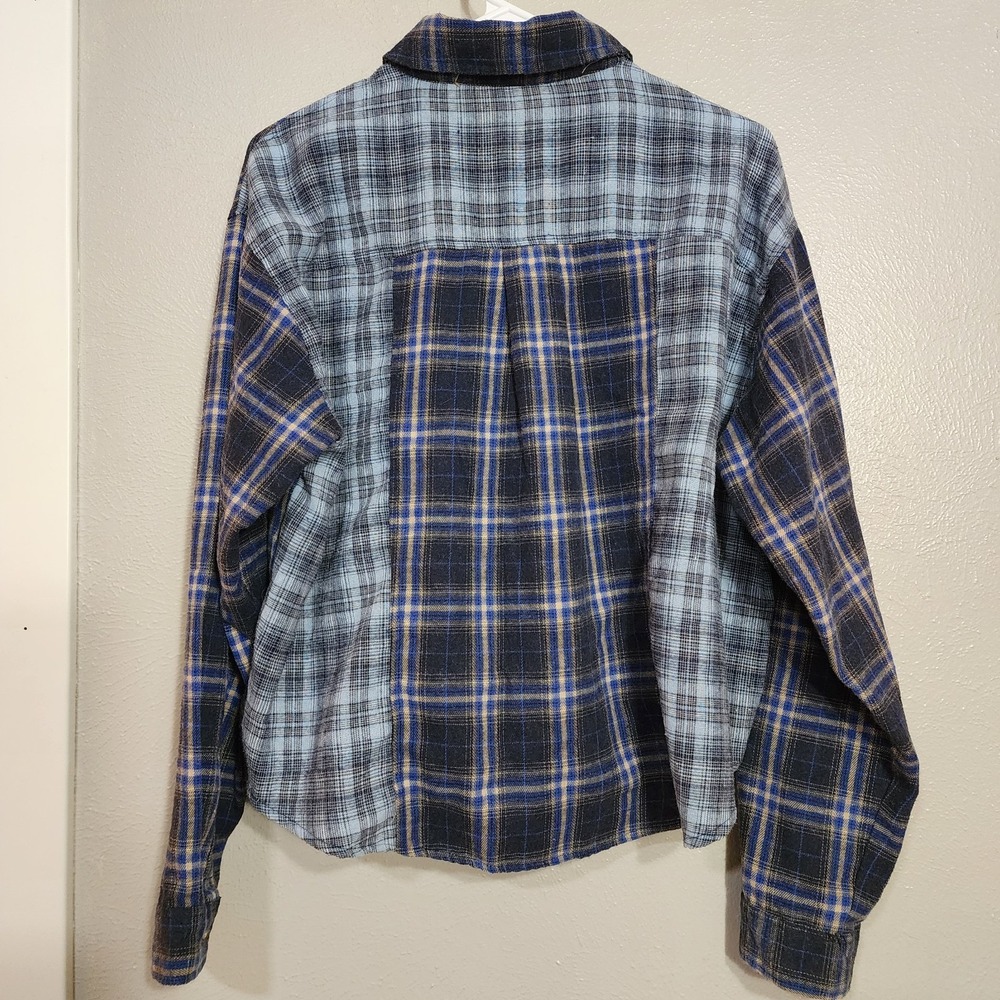 Love Notes‎ Top Plaid Women's Size Large Blue Hi Low Button Down Shirt - Picture 2 of 8